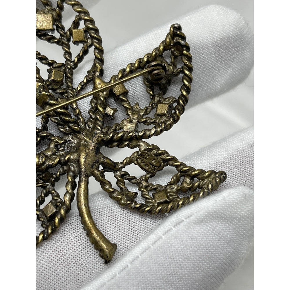 Avon Womens Vintage Leaf Brooch Earring Set OS Bronze Rhinestone Autumn Jewelry - Picture 6 of 9